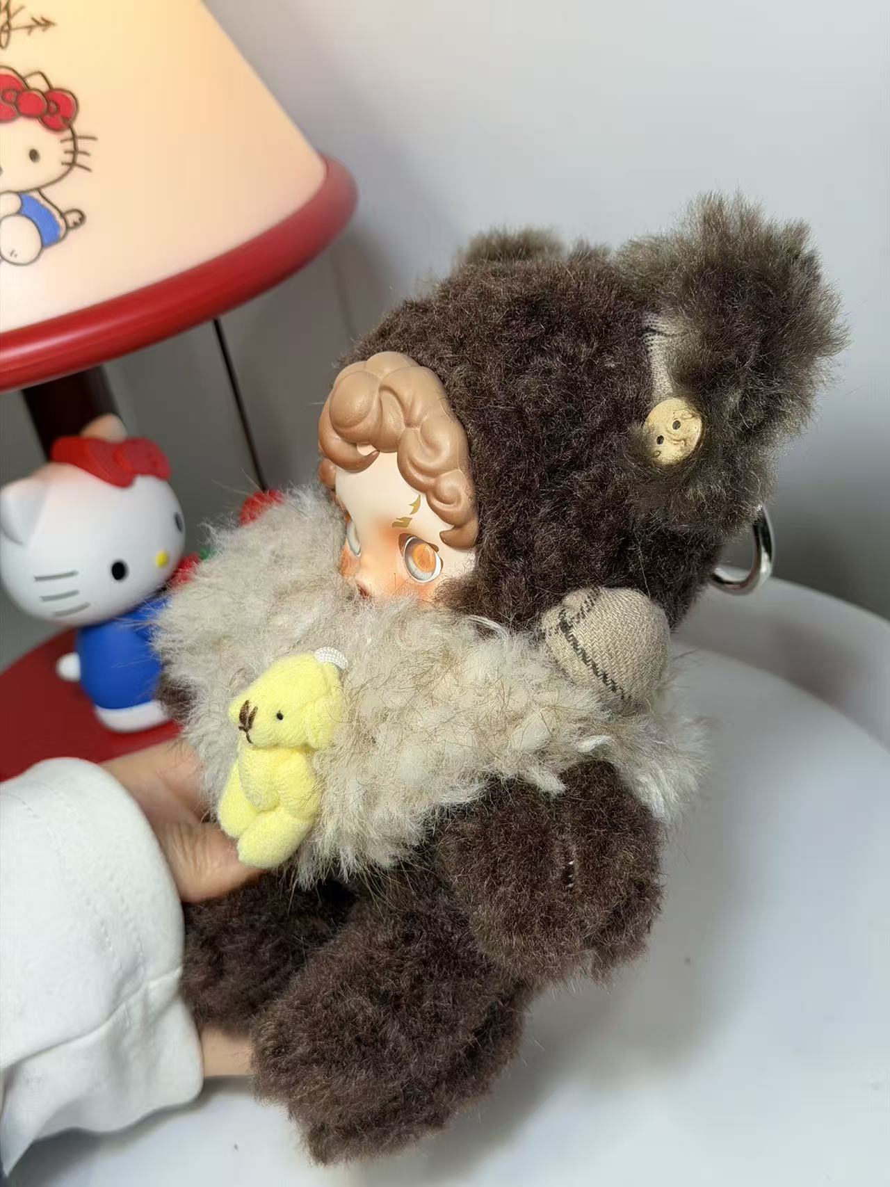 Authentic SKULLPANDA Custom - Vintage Cute Dark Brown Bear Ear Plush with Duck