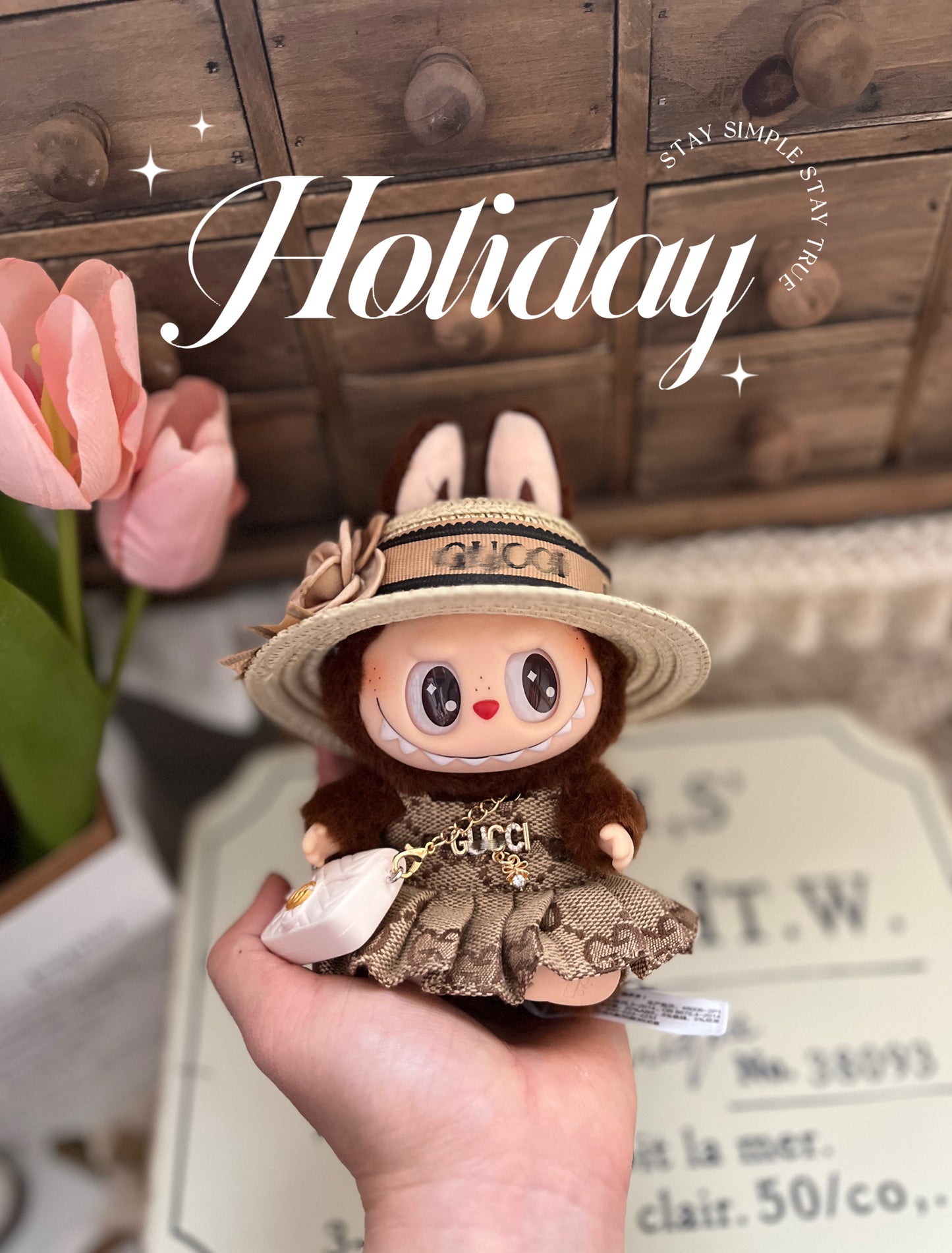 LABUBU 17cm Macaron 15cm Sitting Party Rubber Hanging Doll Clothes Outfit Change