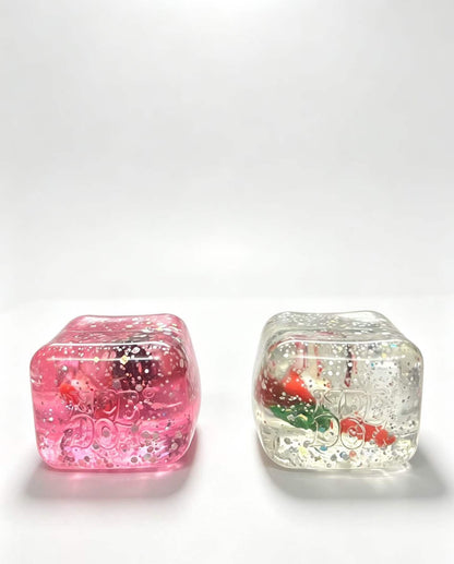 NeeDoh Nice Cube Glow in the Dark Christmas Squishy Fidget Toy, Glitter Ice Cube Stress Relief Squeeze Toy