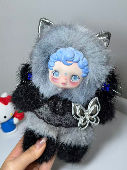 Authentic SKULLPANDA Custom - Dark Coquette Silver Cat Ear Plush Style