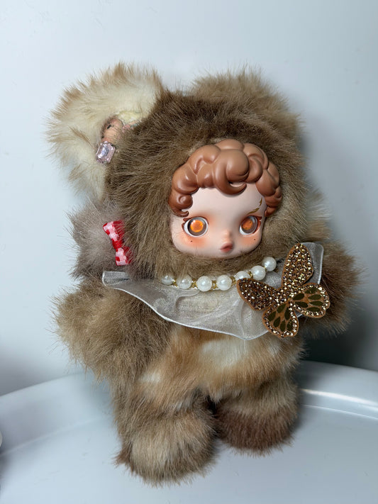 Handmade Custom Authentic SKULLPANDA | Warm Brown Bear Ear Plush Vintage Elegant Doll