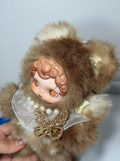 Handmade Custom Authentic SKULLPANDA | Warm Brown Bear Ear Plush Vintage Elegant Doll