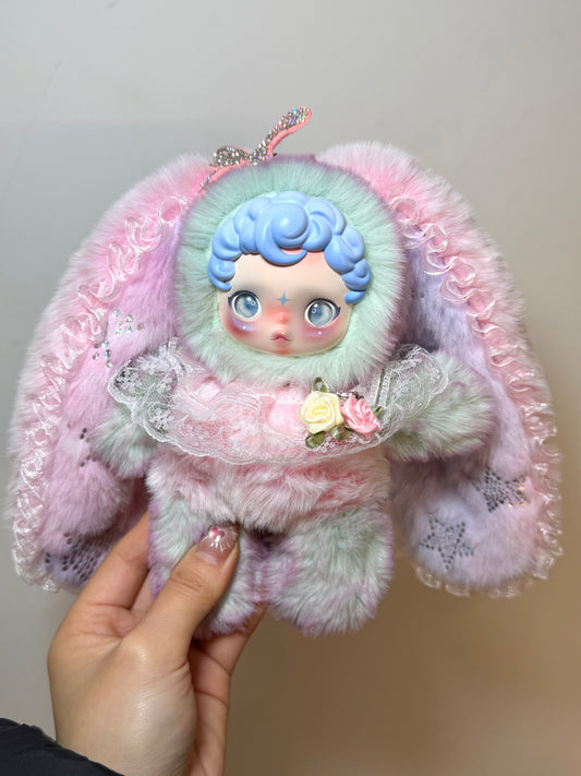 Authentic SKULLPANDA Custom - Dreamy Sweet Pink-Green Gradient Lop-Ear Bunny Plush