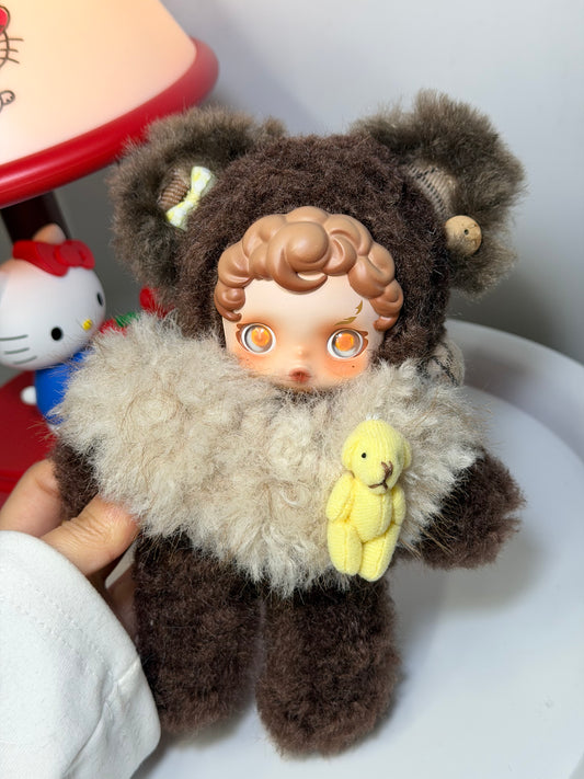 Authentic SKULLPANDA Custom - Vintage Cute Dark Brown Bear Ear Plush with Duck