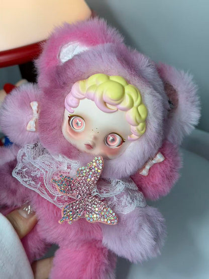 Genuine SKULLPANDA Custom Doll | Pink-Purple Plush with Lace & Rhinestone Butterfly