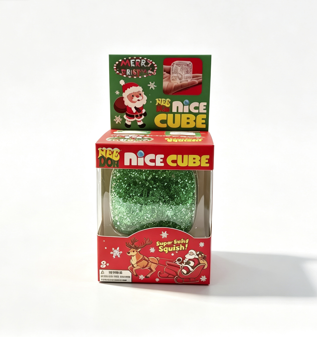 NeeDoh Nice Cube Christmas Glitter Edition - Super Solid Squishy Stress Relief Fidget Toy