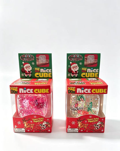 NeeDoh Nice Cube Glow in the Dark Christmas Squishy Fidget Toy, Glitter Ice Cube Stress Relief Squeeze Toy
