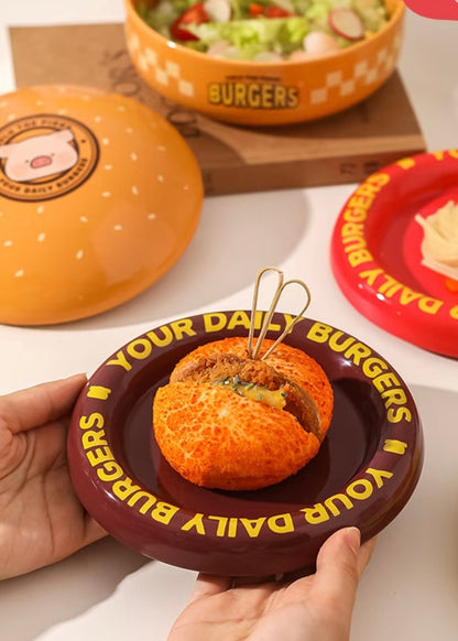 Lulupig Cute Burger Dinner Plate Set